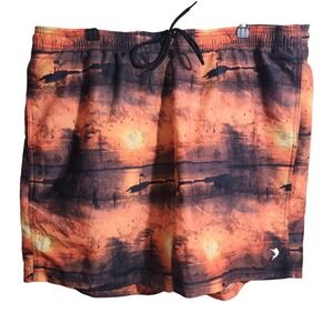 Reel Legends Mens XXL Swim Trunks Sunset Graphic Board Shorts Orange Black Bird